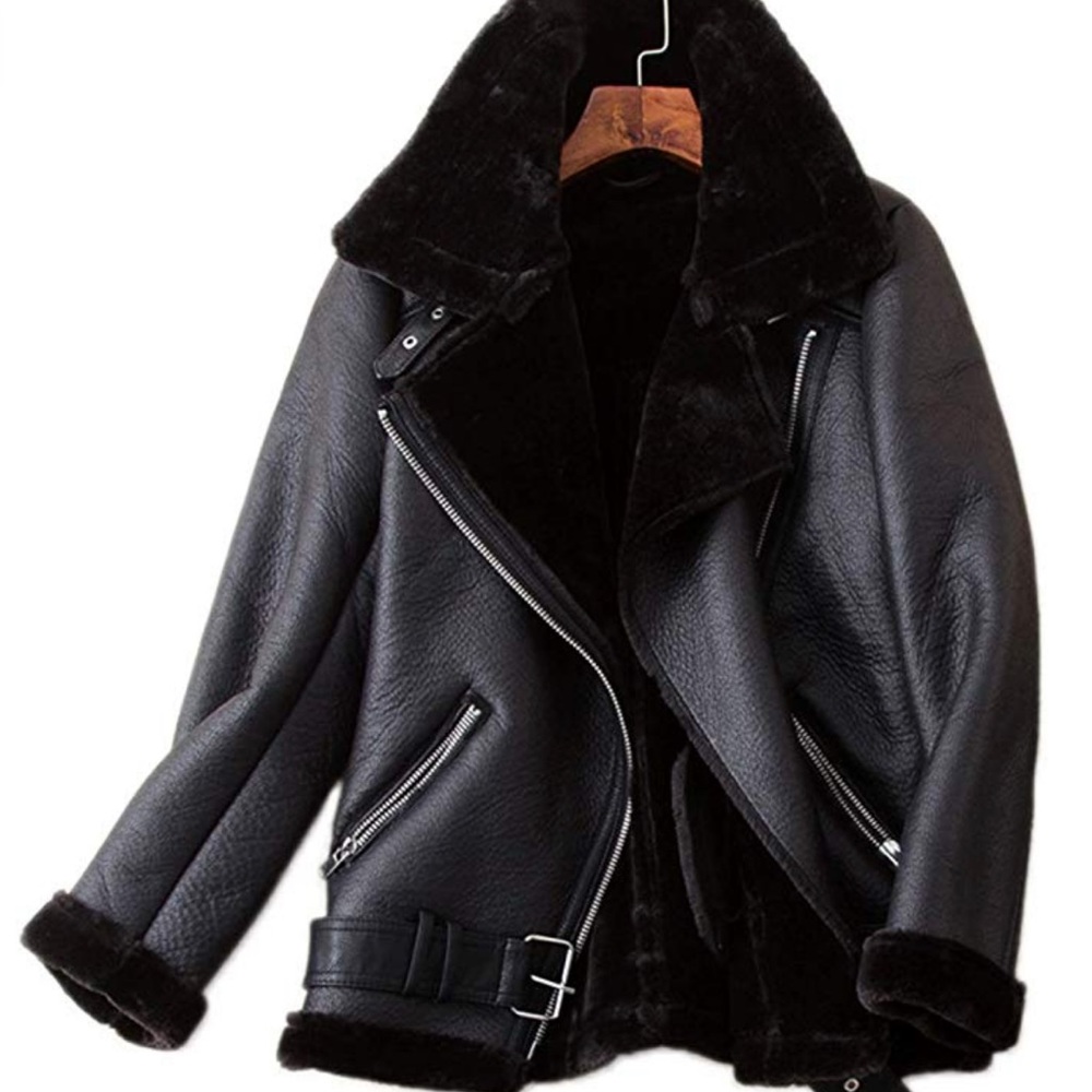 NEW Faux Shearling Moto Jacket Thick Lined Parka